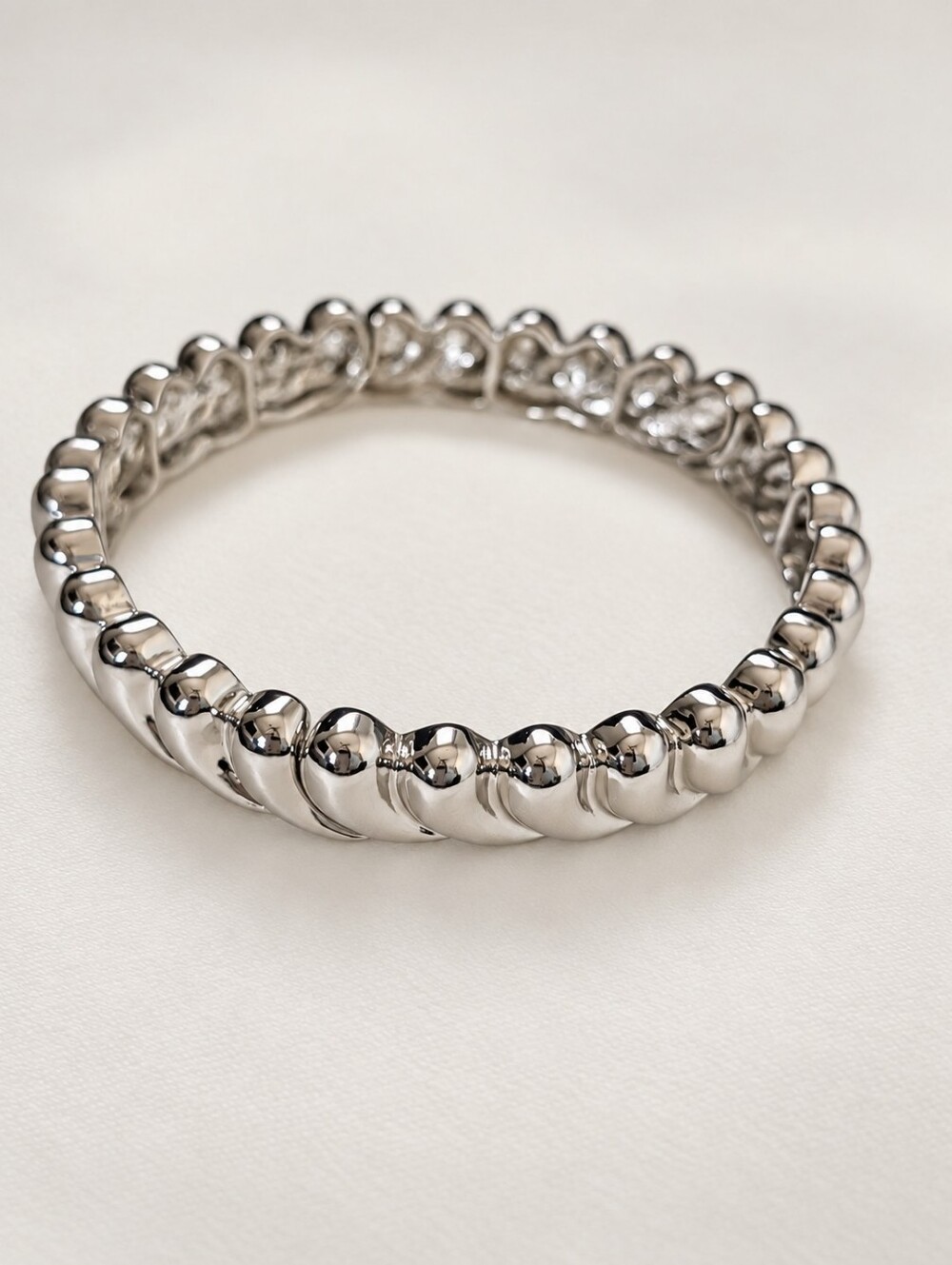 Polished Silver Beaded Stretch Bracelet - Women's Jewelry